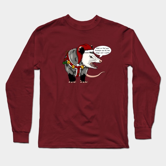 Yelling opossum in Christmas outfit Long Sleeve T-Shirt by The Christmas Lady